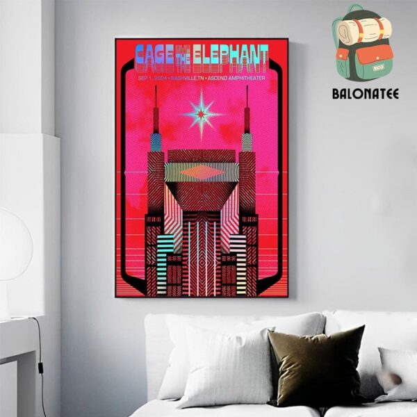 Cage The Elephant Event Poster At Ascend Amphitheater Nashville TN On Sep 1st 2024 Wall Decor Poster Canvas