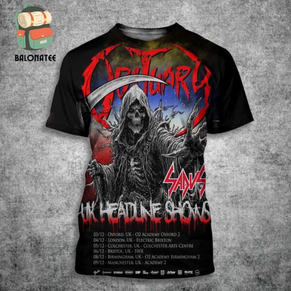 Death Metal Legends Obituary The Band Announce December 2024 UK Headline Tour Dates All Over Print Shirt