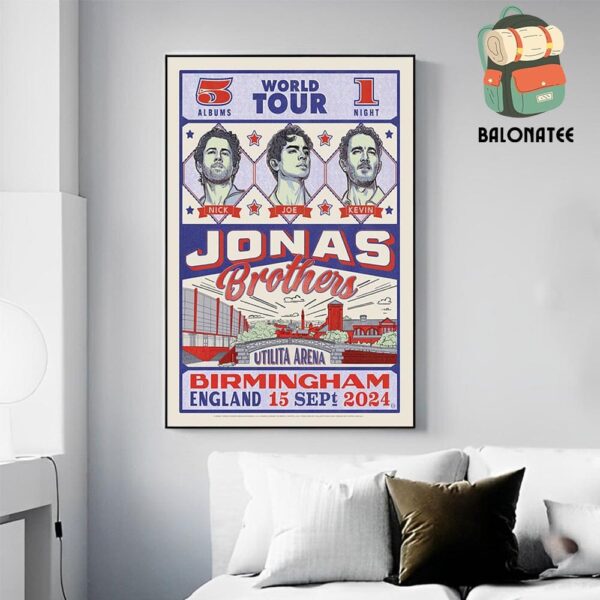 Jonas Brothers World Tour 2024 At Utilita Arena Birmingham England On September 15th 2024 Wall Decor Poster Canvas