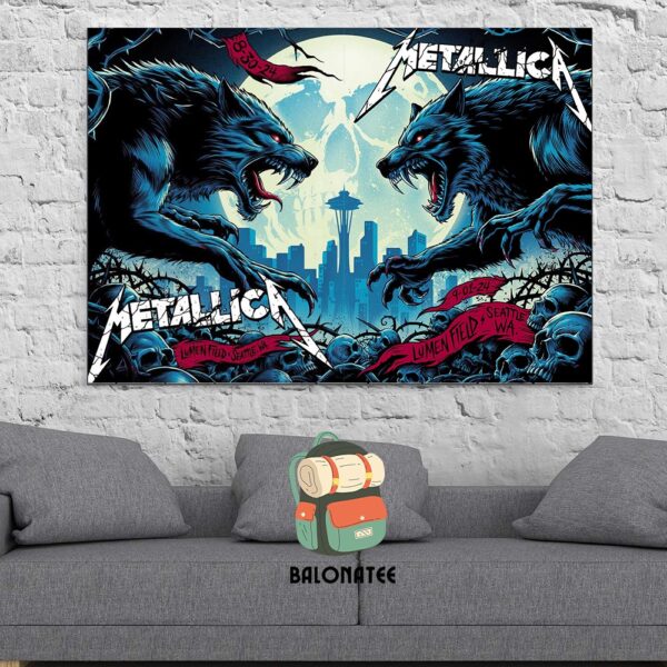 Metallica M72 North American Tour 2024 Pop Up Store Merch Combined 2 Nights Poster At Lumen Field Seattle WA On Aug 30th And Sep 1st 2024 Home Decor Poster Canvas