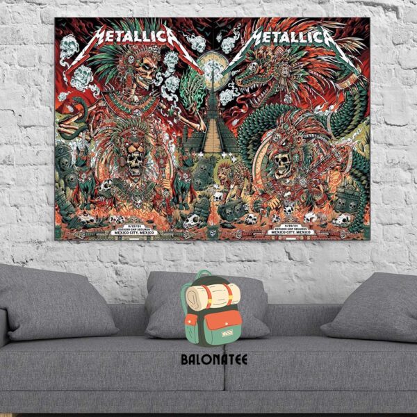 Metallica M72 World Tour 2024 Final Weekend Event Poster Week 2 Combined 2 Nights At Estadio GNP Seguros Mexico City On September 27th And 29th 2024 Wall Decor Poster Canvas