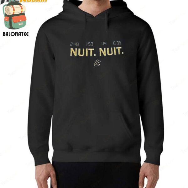 Stephen Curry Wear Nuit Nuit Hoodie With The Timeline of the Four Consecutive Three-Pointers Curry Made In The Olympic 2024 Finals Against France Night Night Classic T-Shirt