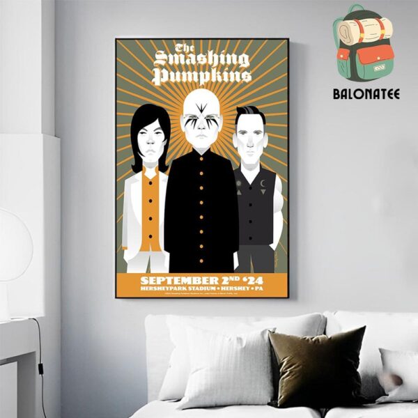 The Smashing Pumkins Event Merch Poster For Show At Hershey Park Stadium Heryshey PA On September 2nd 2024 Wall Decor Poster Canvas