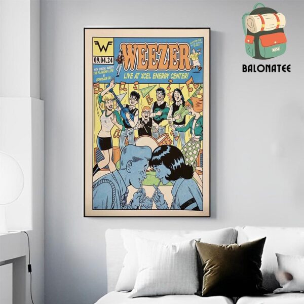 Weezer Event Poster Live At Xcel Energy Center MN On September 4th 2024 Wall Decor Poster Canvas