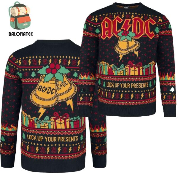 AC DC Lock Up Your Presents For Xmas Holidays Ugly Christmas Sweater