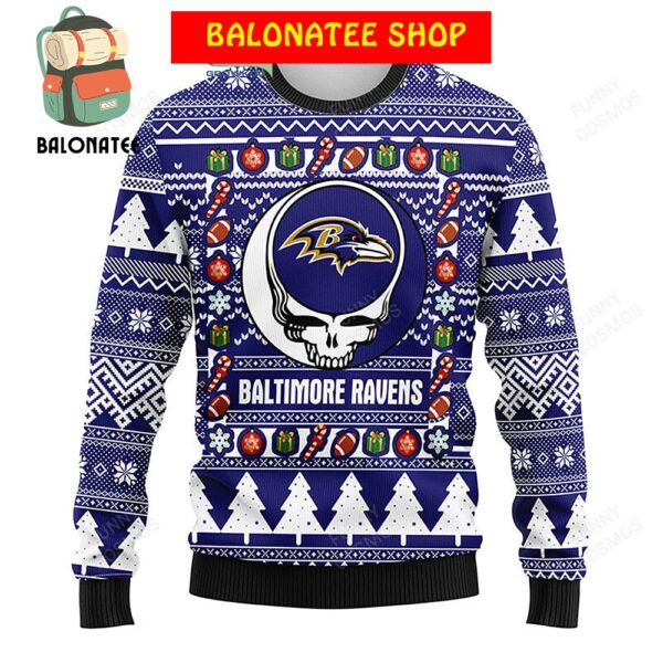 Baltimore Ravens Grateful Dead Ugly Christmas Fleece Sweater