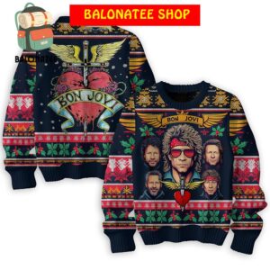 Bon Jovi Rock Band Red Heart Christmas Ugly Sweater