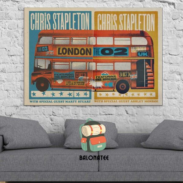 Chris Stapleton All American Road Show Tour 2024 Combined Poster 2 Nights At The O2 London On October 23rd And 24th 2024 Wall Decor Poster Canvas