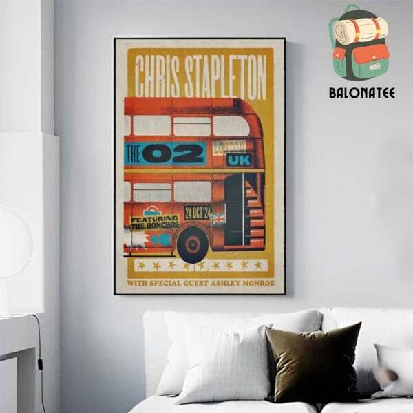 Chris Stapleton All American Road Show Tour 2024 Event Poster Night 2 At The O2 London On October 24th 2024 Home Decor Poster Canvas