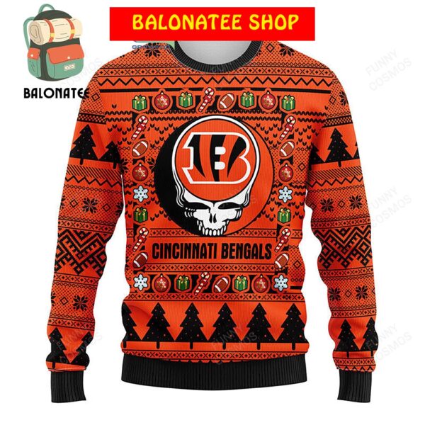 Cincinnati Bengals Grateful Dead Ugly Christmas Fleece Sweater