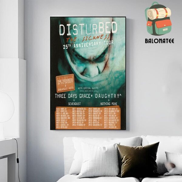 Disturbed Announce The Sickness 25th Anniversary Tour Dates And Places List Wall Decor Poster Canvas