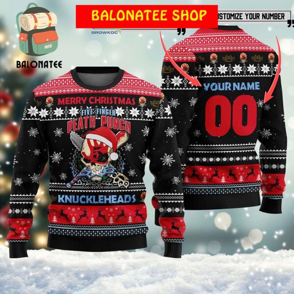 Five Finger Death Punch Merry Christmas Knuckleheads Custom Name Number Personalization Christmas Ugly Sweater