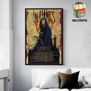 In Flames Official Poster For Europe Tour 2024 With Arch Enemy And Soil Work Dates And Places List Wall Decor Poster Canvas