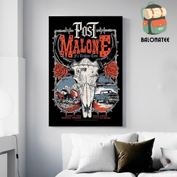 Post Malone F-1 Trillion Tour Event Poster At Nissan Stadium Nashville Tennessee On October 19th 2024 Wall Decor Poster Canvas