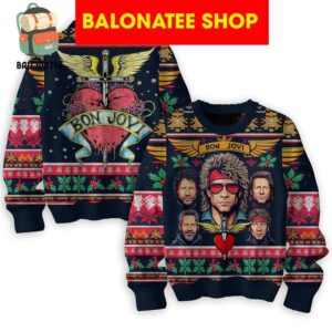 Bon Jovi Rock Band Red Heart Christmas Ugly Sweater