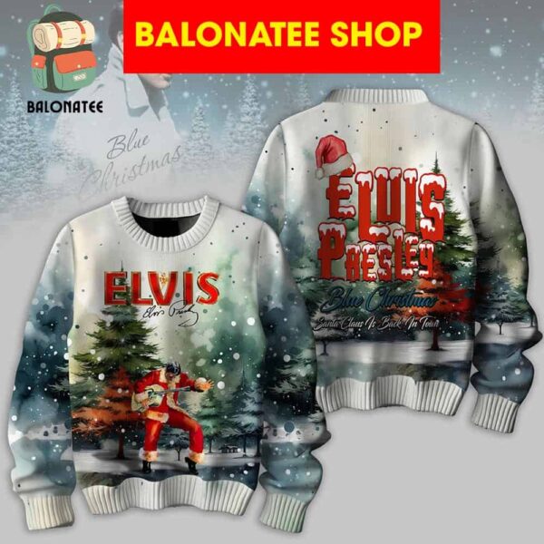 Elvis Presley Santa Is Back In Town 2024 Blue Christmas Ugly Sweater