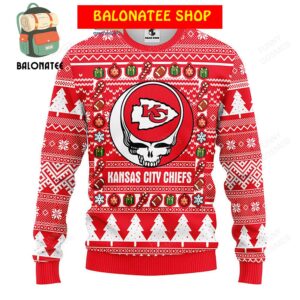 Kansas City Chiefs Grateful Dead Ugly Christmas Fleece Sweater