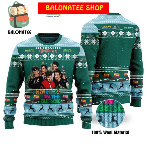 New Kids On The Block Have A Funky Fulky Xmas All I Want For Christmas Is NKOTB Ugly Sweater Green Edition