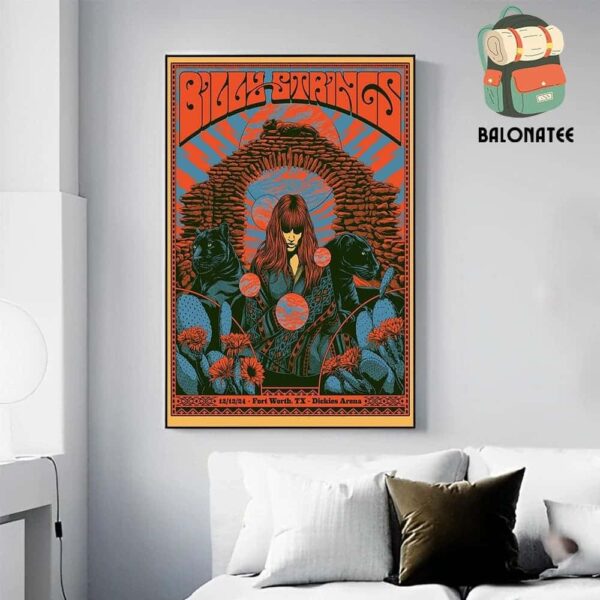 Billy Strings Artwork Poster For The Show At Dickies Arena In Forth Worth TX On December 12th 2024 Wall Decor Poster Canvas