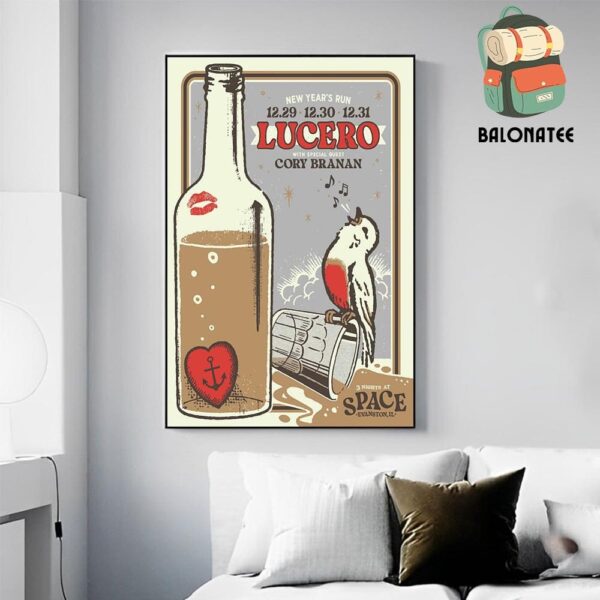 Lucero 3 Nights At Space Evanston IL With Cory Branan On December 29th To 31th 2024 Wall Decor Poster Canvas