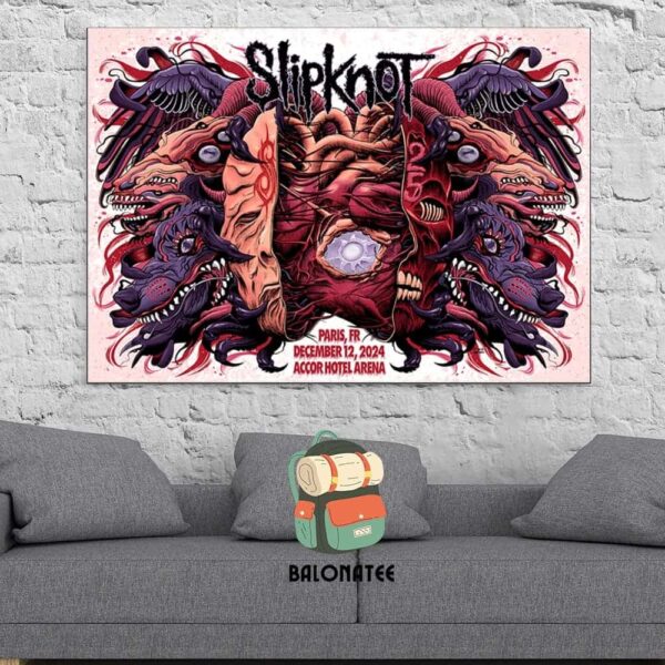 Slipknot 25th Anniversary Tour 2024 Poster At Accor Hotel Arena Paris FR On December 12th 2024 Wall Decor Poster Canvas