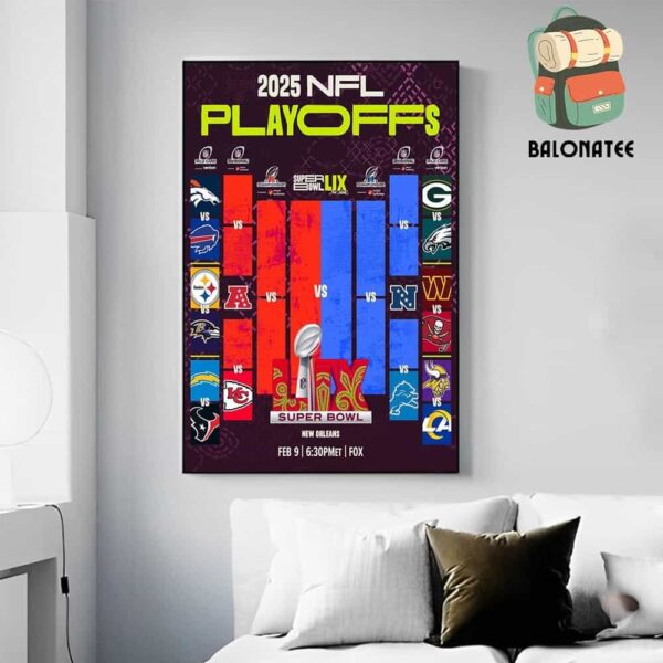 2025 NFL Playoffs Super Bowl LIX Official Bracket Start From January 11th To February 9th 2025 Wall Decor Poster Canvas