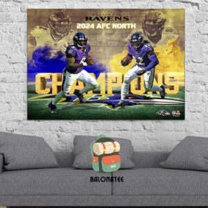 Baltimore Ravens Authentic 2024 AFC North Division Champions Poster Merchandise Limited Wall Decor Poster Canvas