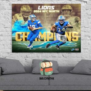 Detroit Lions Authentic 2024 NFC North Division Champions Merchandise Limited Wall Decor Poster Canvas