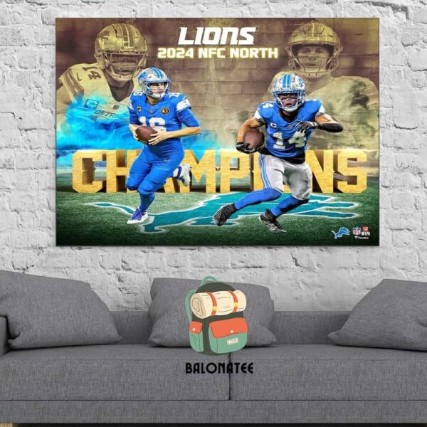 Detroit Lions Authentic 2024 NFC North Division Champions Merchandise Limited Wall Decor Poster Canvas