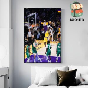 Lebron James King James Lay Up Dunks Over 4 Celtics Players At 40 Years Old Lakers Vs Celtics NBA Season 2024-2025 Wall Decor Poster Canvas