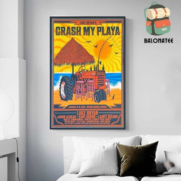 Luke Bryan Event Poster For His Crash My Playa Show At Riveria Cancun Mexico On January 15-18 2025 Wall Decor Poster Canvas