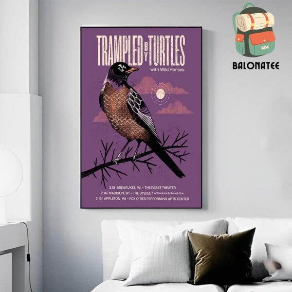 Trampled By Turtles Artwork Poster For Show With Wild Horses At Wisconsin On February 13th To 15th 2025 Wall Decor Poster Canvas