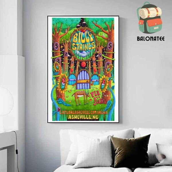 Billy Strings Event Poster For Shows At Asheville NC On February 8th 2025 Wall Decor Poster Canvas