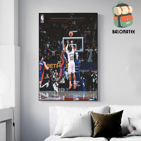 Darius Garland Pulls From The Logo Buzzer Beater Game Winner For Cleveland Cavaliers Against Detroit Pistons Wall Decor Poster Canvas