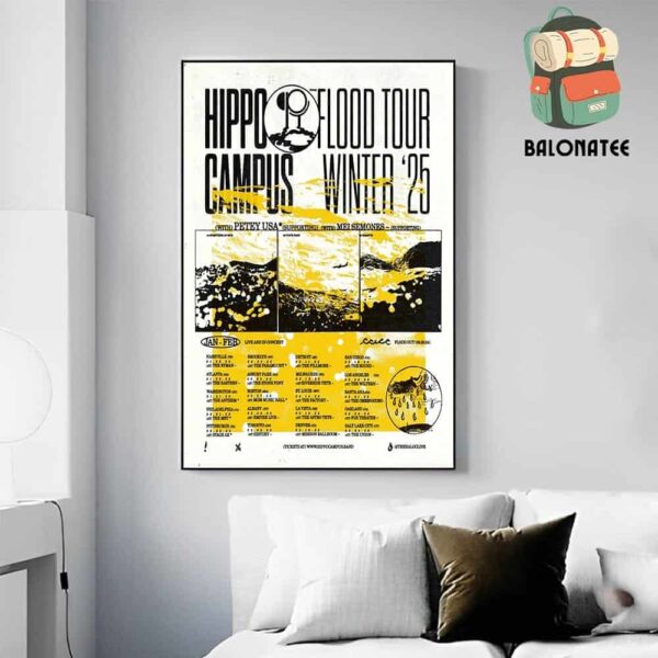 Hippo Campus Poster For Flood Tour Winter 2025 Dates And Places List Wall Decor Poster Canvas