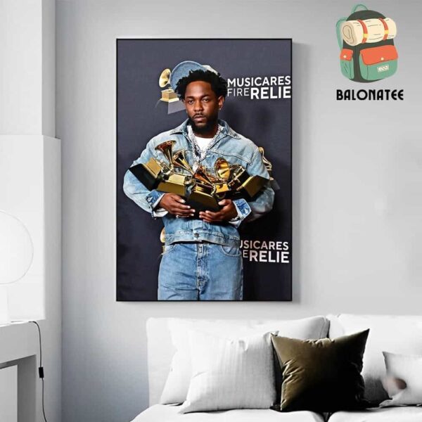 Kendrick Lamar Won 5 Grammys With Not Like Us Dissing Record At Grammy Award 2025 Wall Decor Poster Canvas