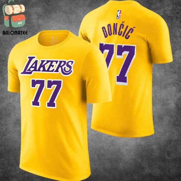 Luka Doncic Los Angeles Lakers Gold Jersey T-Shirt Name And Number Merchandise Limited Two Sides Classic T-Shirt